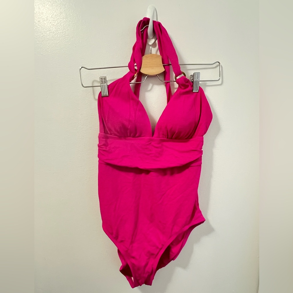 Tommy Bahamas island Cays V-Neck One Piece Swimsuit size 8 fuschia pink
